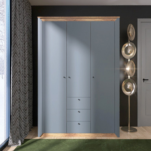 Шкаф распашной на 3 двери и 3 шухляды EVR- Нордик-1400 дуб крафт золотой + фасад графит