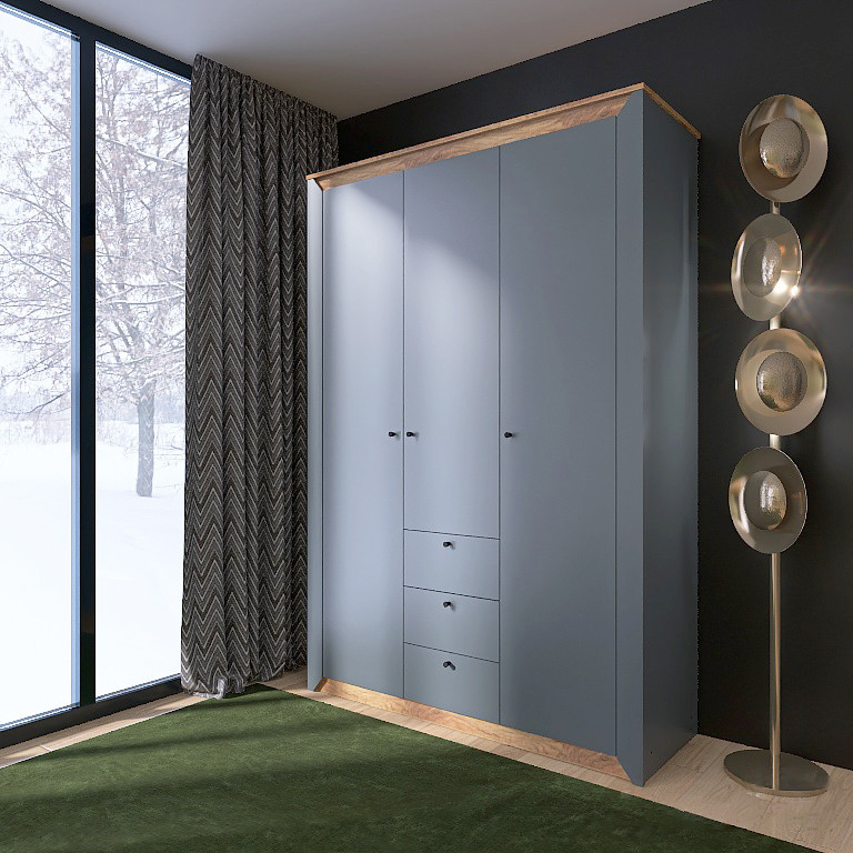 Шкаф распашной на 3 двери и 3 шухляды EVR- Нордик-1400 дуб крафт золотой + фасад графит