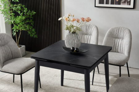 Стіл обідній розкладний INI- AVENTO CERAMIC 80(130)*80 чорний/чорний