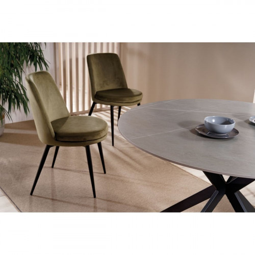 Обеденный комплект SIGNAL: стол из керамики Talia(серый)+ 4 стула Kayla Velvet(оливковый)