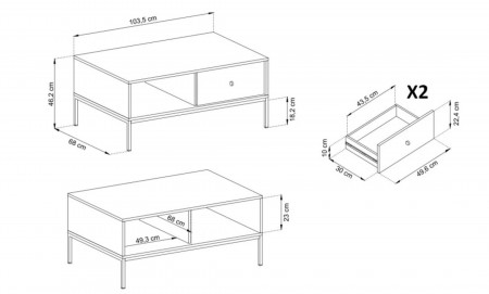 Стол журнальный Perfect Home Моно/Mono с 2 ящиками, черные ножки ML104 Беж песочный