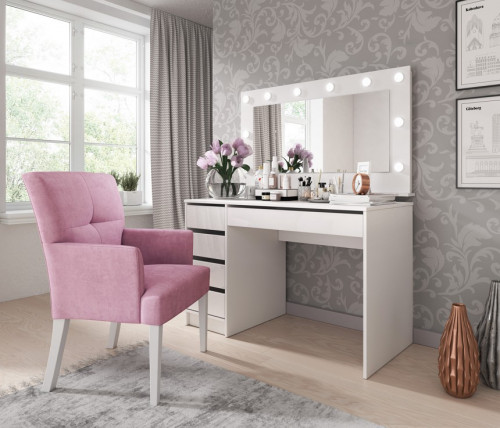 Стол туалетный письменный Perfect Home Ада/Ada 5S/120 с 5 ящиками Белый глянец