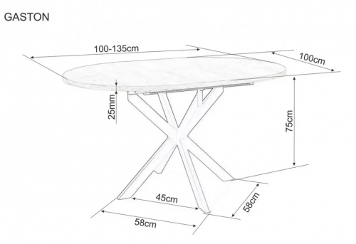 Стол SIGNAL Gaston CERAMIC 100(135)*100 серый / черный 