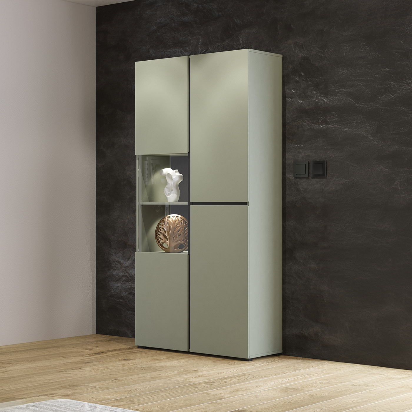 Витрина на 3 двери Helvetia CROSS 24GWMY12 (дымчатый зеленый -черный)