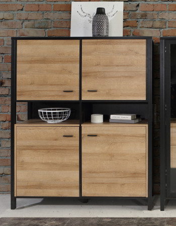 Комод высокий на 4 двери Forte HIGH ROCK HRKK521 (дуб ривьера/черный)