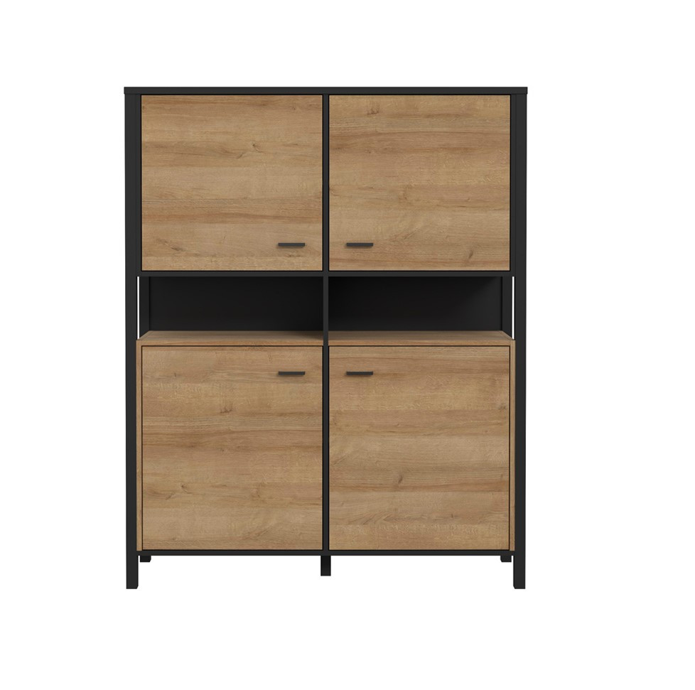 Комод высокий на 4 двери Forte HIGH ROCK HRKK521 (дуб ривьера/черный)