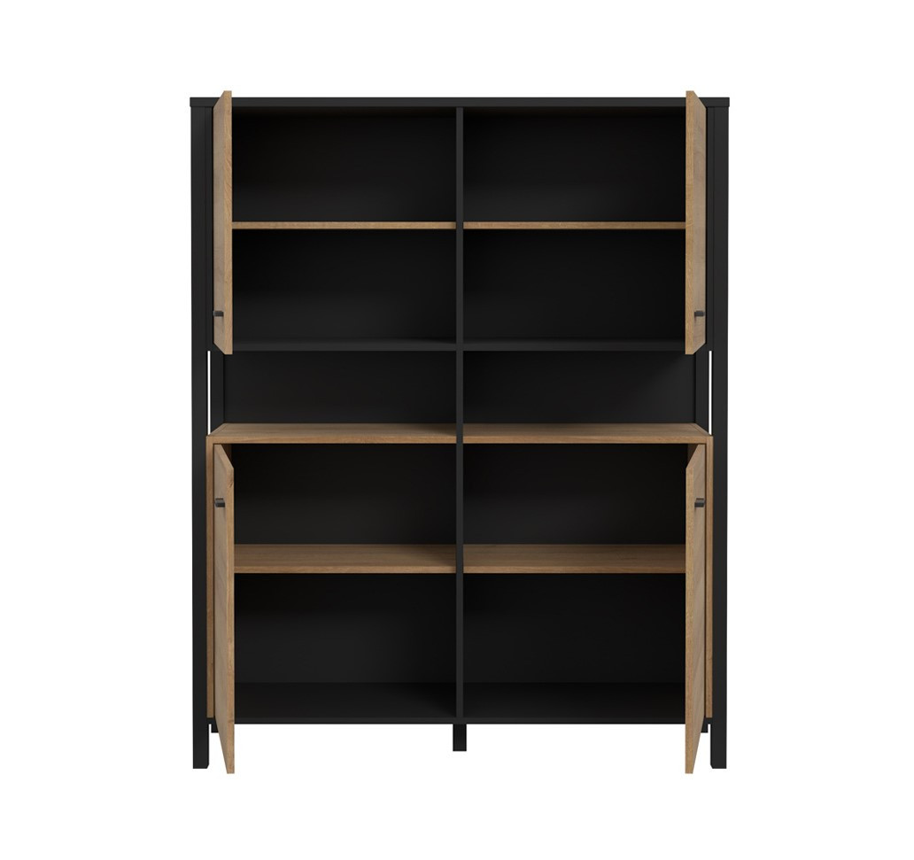 Комод высокий на 4 двери Forte HIGH ROCK HRKK521 (дуб ривьера/черный)