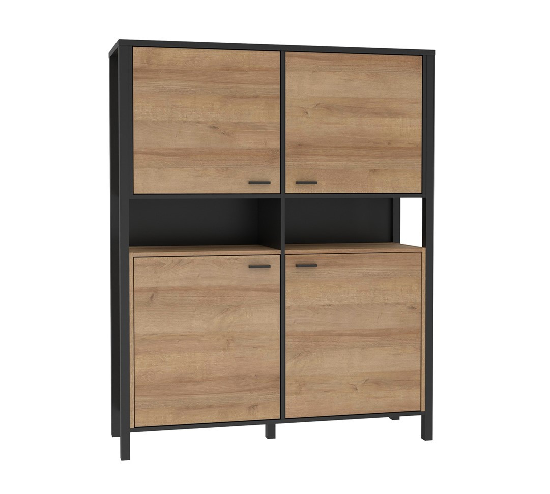 Комод высокий на 4 двери Forte HIGH ROCK HRKK521 (дуб ривьера/черный)