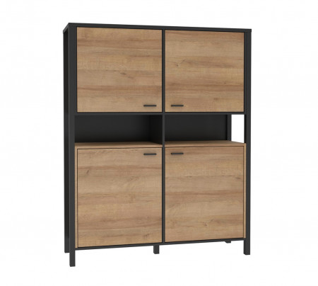 Комод высокий на 4 двери Forte HIGH ROCK HRKK521 (дуб ривьера/черный)