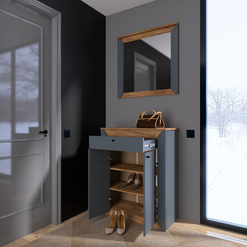 Прихожая с тумбой для обуви и зеркалом EVR-Нордик-2 дуб крафт золотой + графит