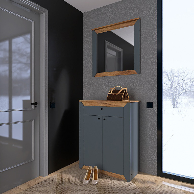 Прихожая с тумбой для обуви и зеркалом EVR-Нордик-2 дуб крафт золотой + графит