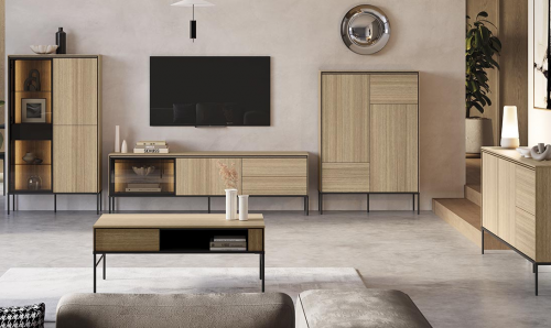 Комод большой с витриной 2Д/1В2Ш TOP- Виссо дуб с подсветкой 