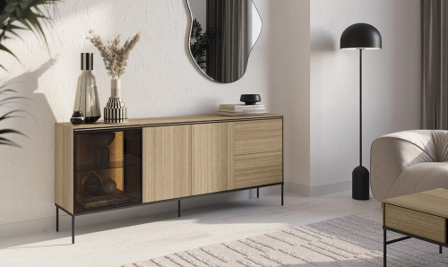 Комод большой с витриной 2Д/1В2Ш TOP- Виссо дуб с подсветкой 