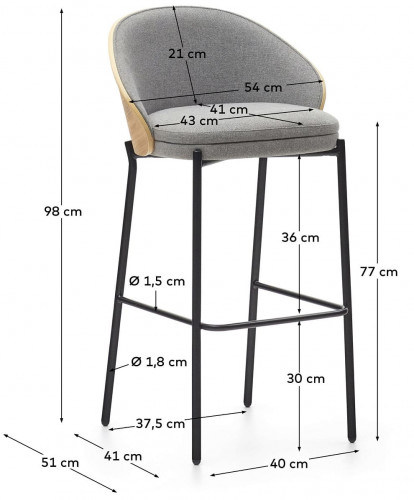 Стул барный Kave Home EAMY C0600001HE12 (бежевый/серый)