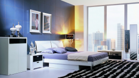 Кровать с плитой, с ящиками, с орнаментом SMS- Флавер черный/белый
