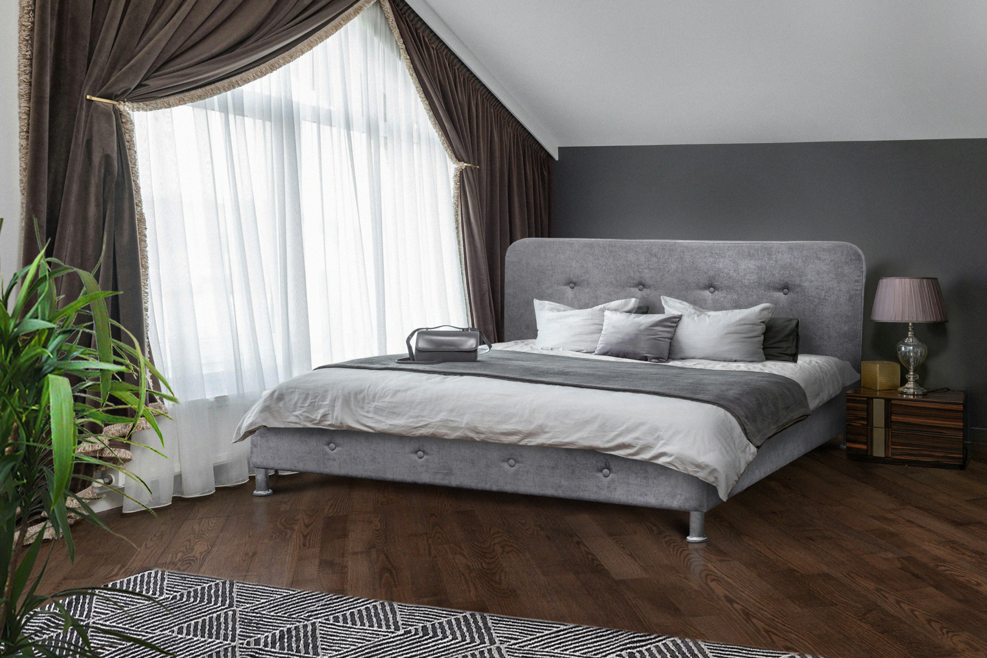 Кровать двуспальная с ламелями BIO- Софт Доминика (серый)