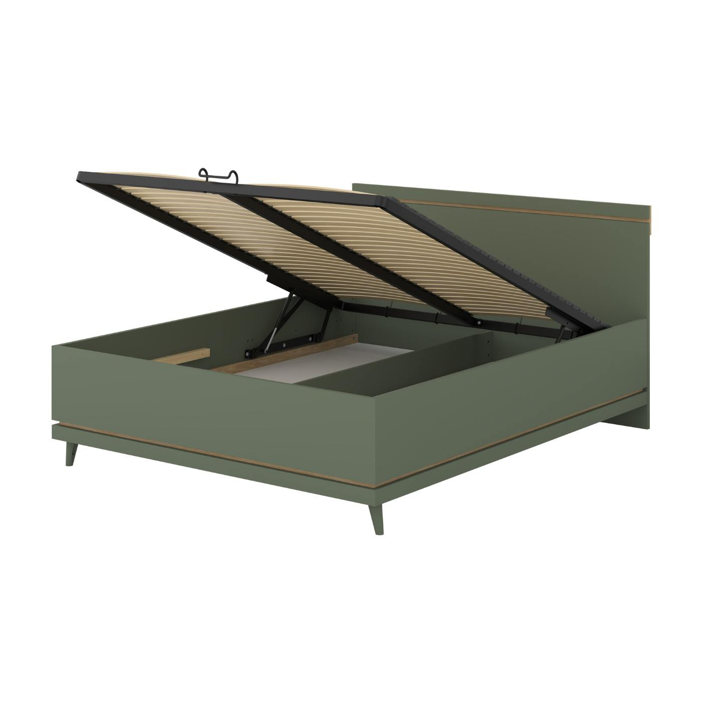 Кровать двуспальная с газовым подьемником Helvetia SCANDI (зеленый / дуб)
