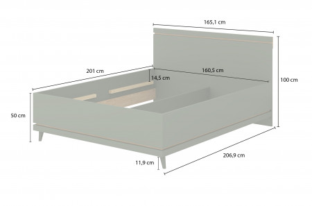 Кровать двуспальная с газовым подъемником Helvetia SCANDI (зеленый / дуб)
