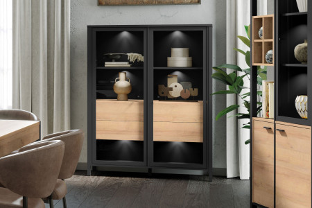 Витрина на 2 двери Forte HIGH ROCK HRKV522 (дуб ривьера/черный)