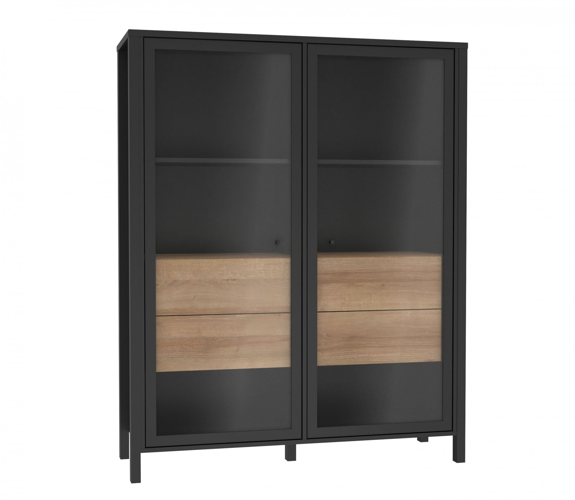 Витрина на 2 двери Forte HIGH ROCK HRKV522 (дуб ривьера/черный)