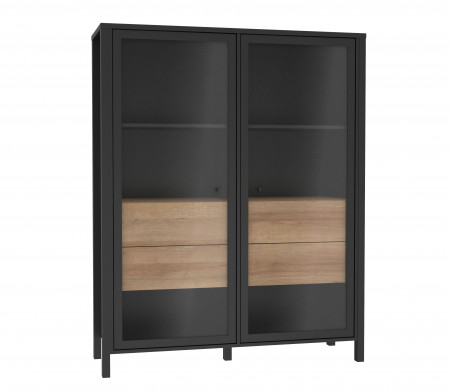 Витрина на 2 двери Forte HIGH ROCK HRKV522 (дуб ривьера/черный)