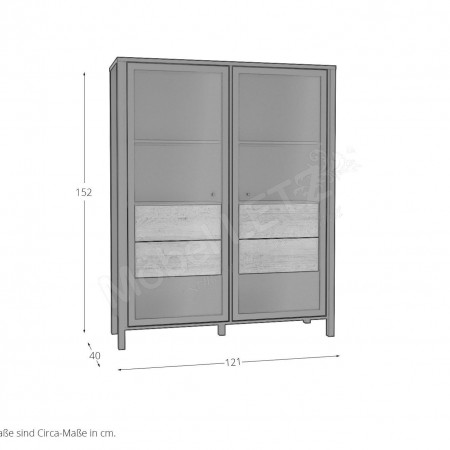 Витрина на 2 двери Forte HIGH ROCK HRKV522 (дуб ривьера/черный)