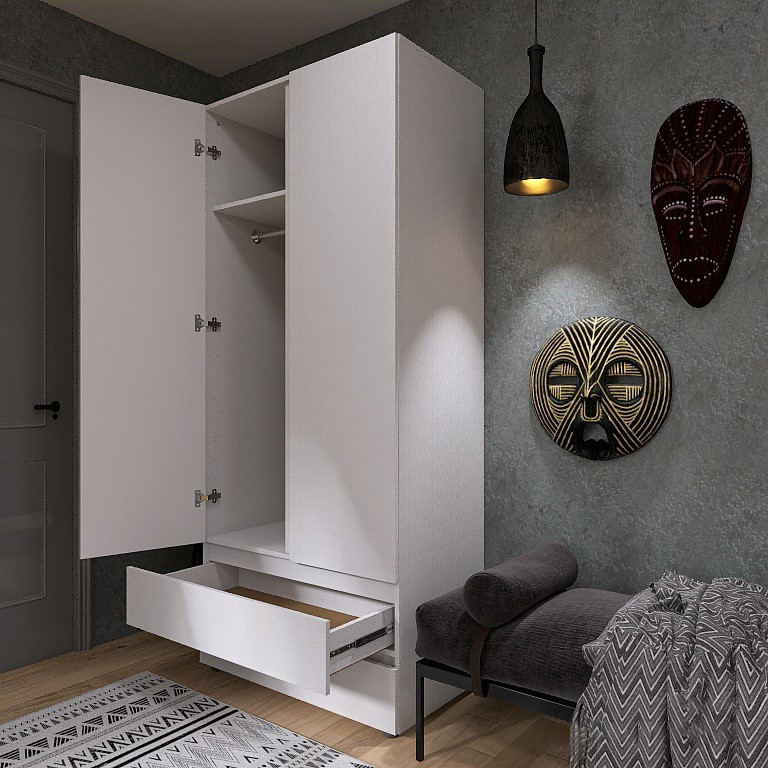 Шкаф распашной на 2 двери и 2 шухляды EVR- Лайт ШЛ-2 белый(нимфея альба)