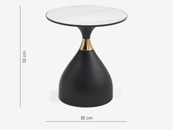 Стол кофейный CRV- Bliss, Arctic ice top black base with gold strip 50*50 см