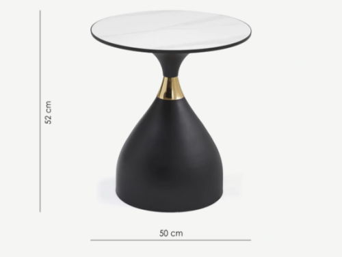 Стол кофейный CRV- Bliss, Arctic ice top black base with gold strip 50*50 см