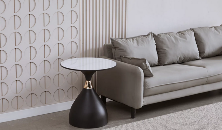 Стол кофейный CRV- Bliss, Arctic ice top black base with gold strip 50*50 см