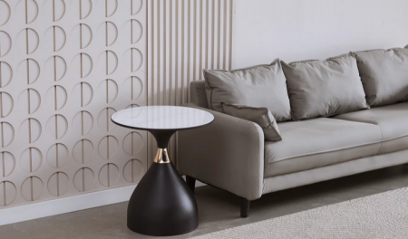 Стол кофейный CRV- Bliss, Arctic ice top black base with gold strip 50*50 см