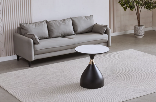 Стол кофейный CRV- Bliss, Arctic ice top black base with gold strip 50*50 см