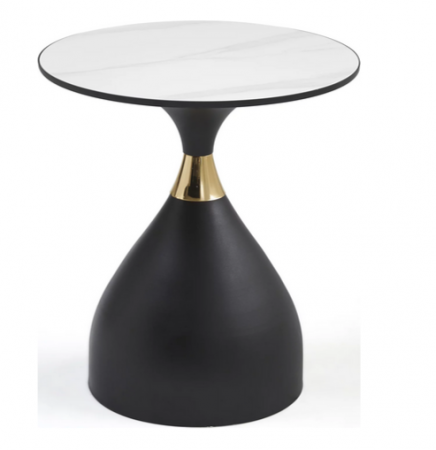 Стол кофейный CRV- Bliss, Arctic ice top black base with gold strip 50*50 см