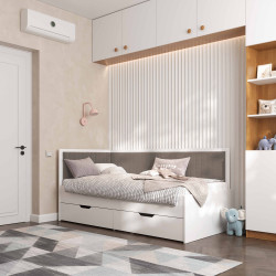 Кровать с ящиками VRN- BROOKLYN белый / обивка коралл, розовый, латте, какао