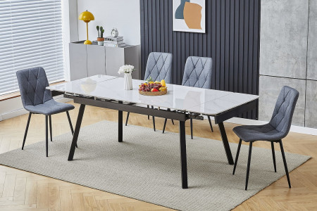 Комплект обеденный SIGNAL: керамический стол John (белый) + 4 стула Tom Velvet(серый)