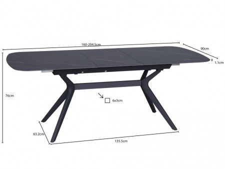 Стол керамический Avn- DELF 160-204x90 Ceramic Black