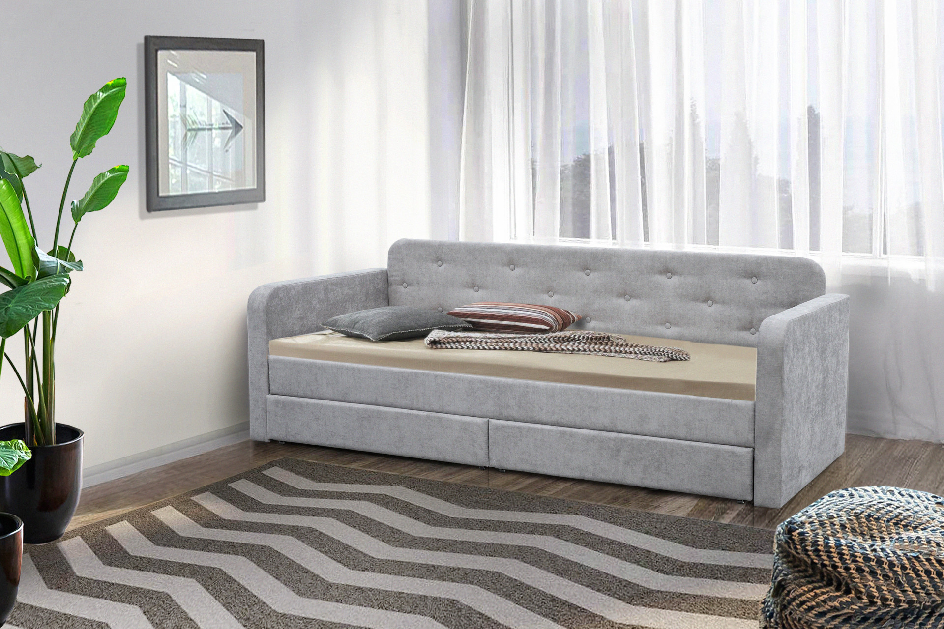 Кровать с двумя ящиками 80х200 см BIO- Софт Малибу (серый) 