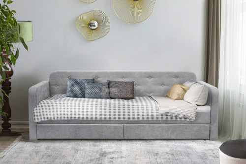 Кровать с двумя ящиками 80х200 см BIO- Софт Малибу (серый) 