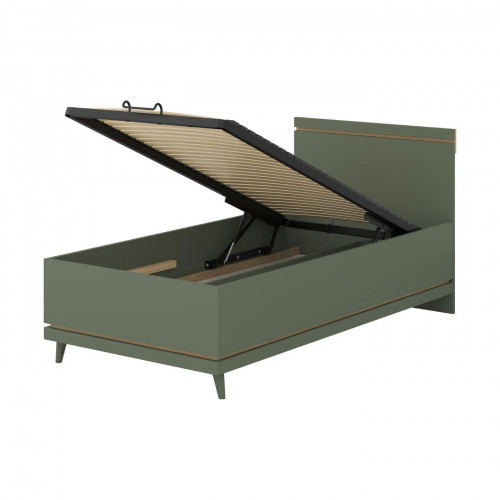 Кровать односпальная с газовым подьемником Helvetia SCANDI 24D5OH54 (зеленый / дуб)