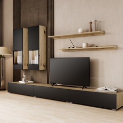 Стенка в гостиную Helvetia BAROS 24N0BM10 (дуб артизан/черный)