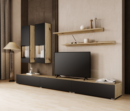 Стенка в гостиную Helvetia BAROS 24N0BM10 (дуб артизан/черный)