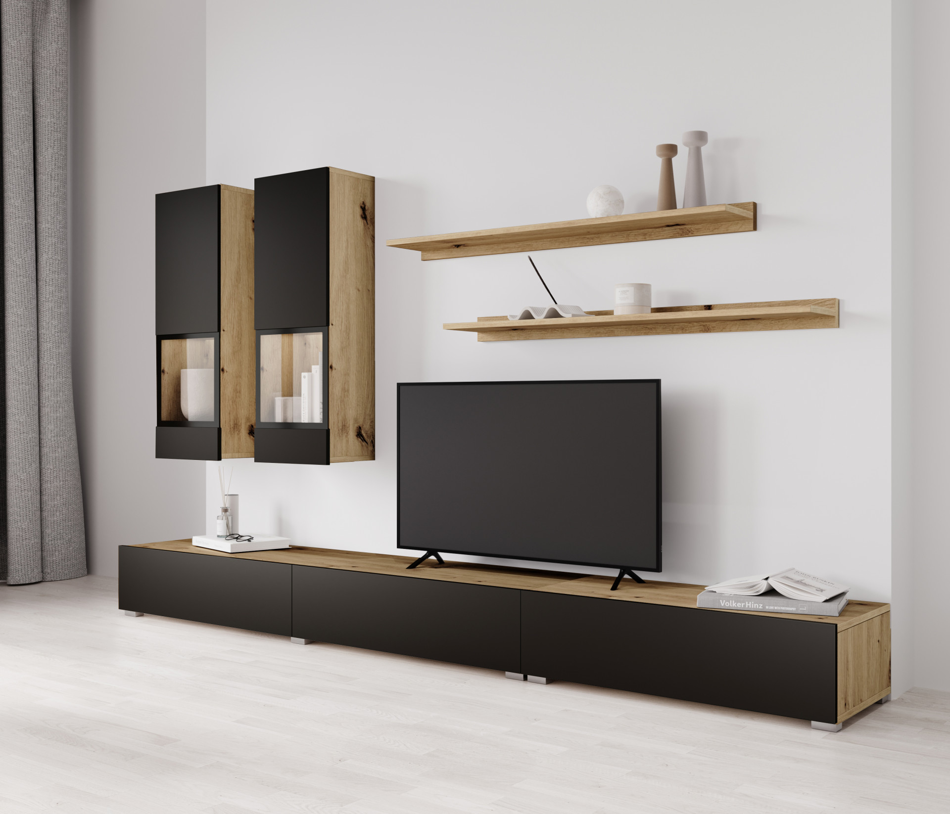 Стенка в гостиную Helvetia BAROS 24N0BM10 (дуб артизан/черный)