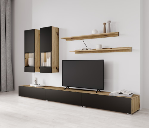 Стенка в гостиную Helvetia BAROS 24N0BM10 (дуб артизан/черный)