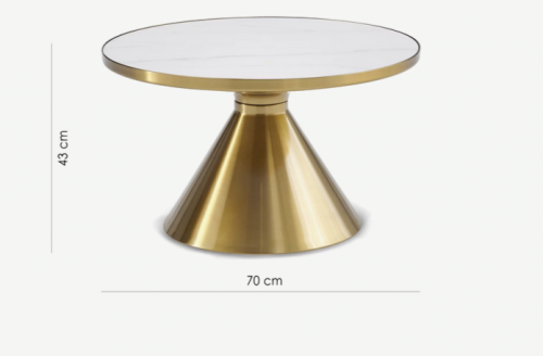 Стол кофейный CRV- Connery, Arctic ice top champagne base 70 cm