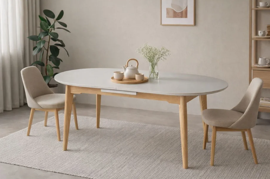 Стол раскладной INI- ALBERTO CERAMIC 160(200)*90 бежевый матовый/дерево