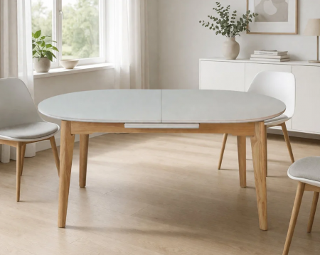 Стол раскладной INI- ALBERTO CERAMIC 160(200)*90 бежевый матовый/дерево