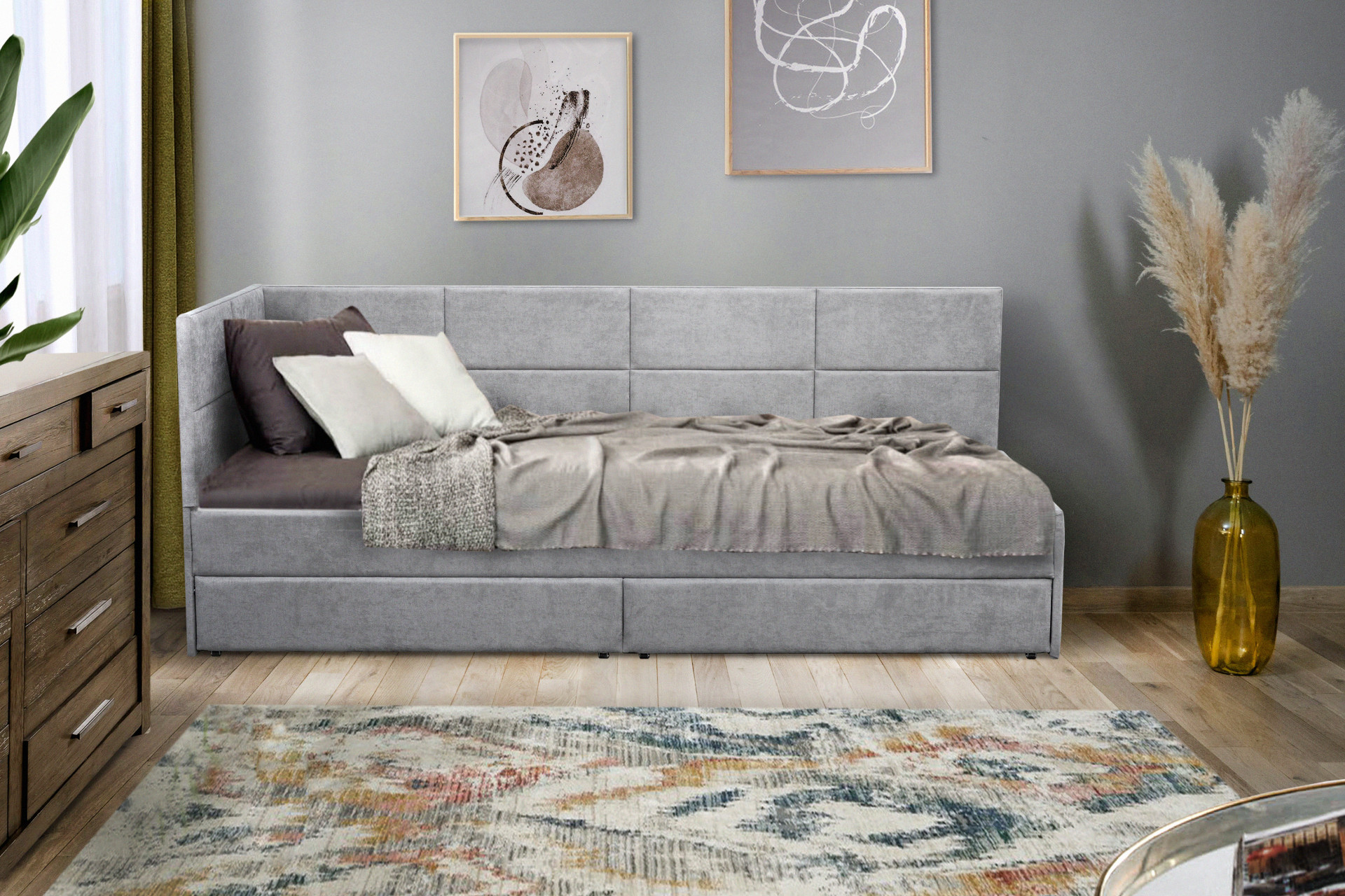 Кровать с двумя ящиками 80х200 см BIO- Софт Камелот (серый) 