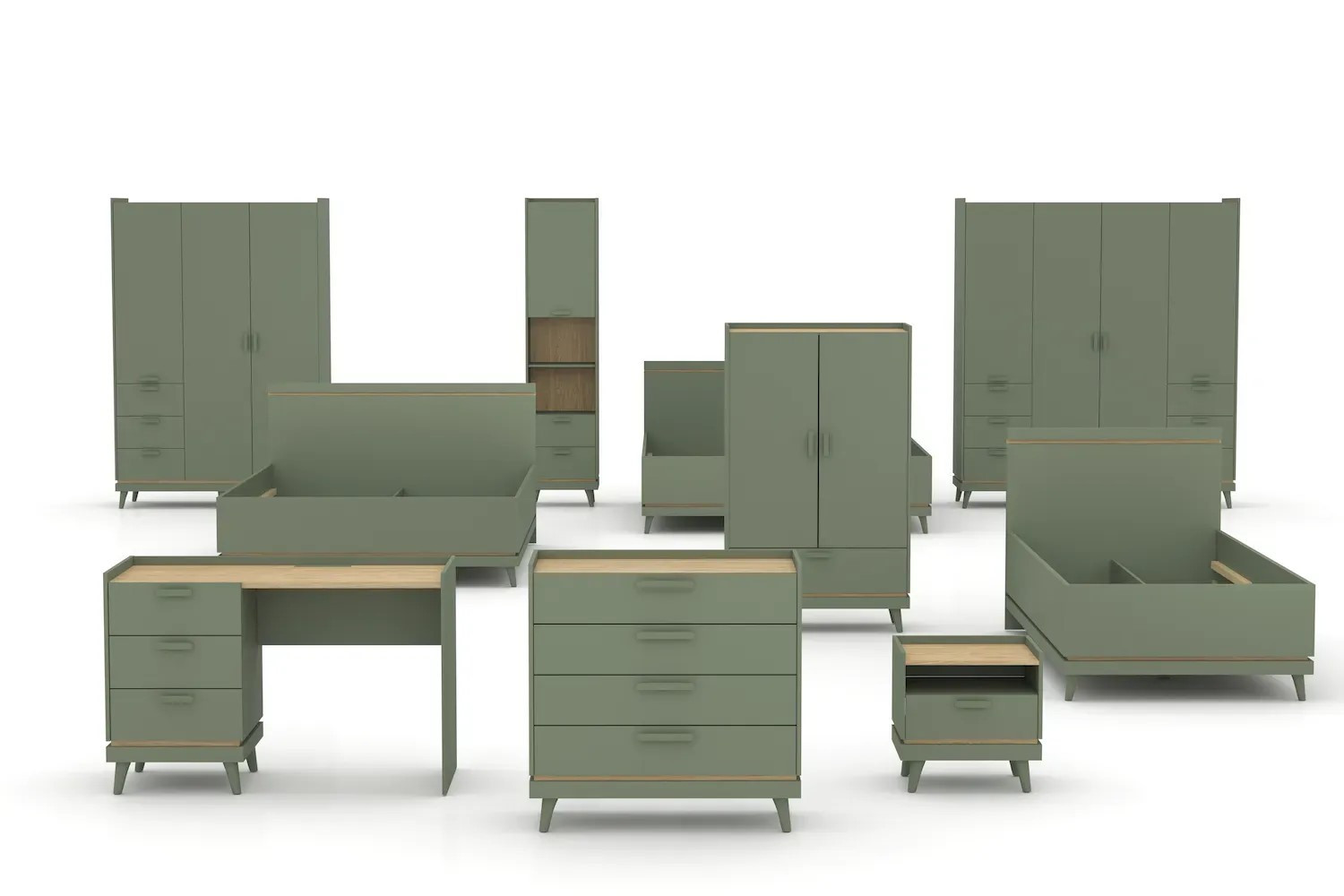 Шкаф книжный на 1 дверь с 2 ящиками Helvetia SCANDI 24D5OH88 (зеленый / дуб)