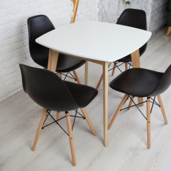 Кухонный комплект Ont- Джузеппе белый квадратный стол + 4 стула Classic (Осако) черный