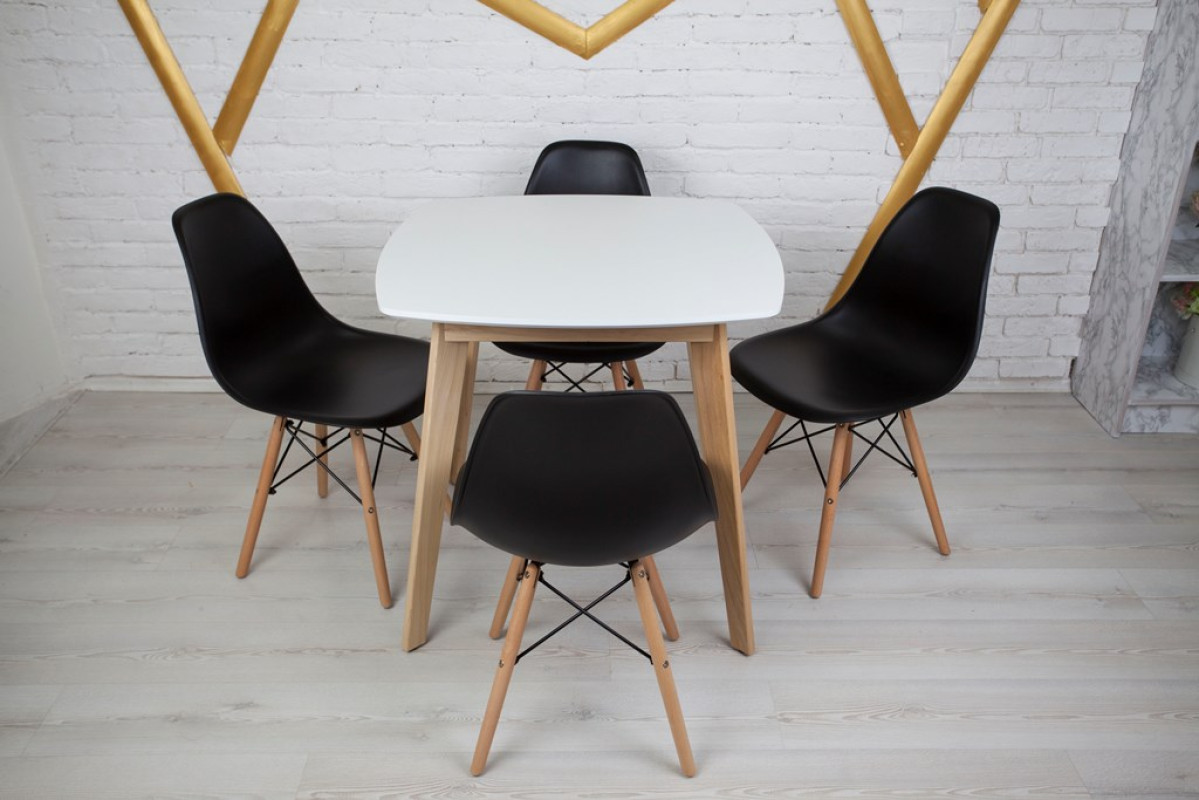 Кухонный комплект Ont- Джузеппе белый квадратный стол + 4 стула Classic (Осако) черный